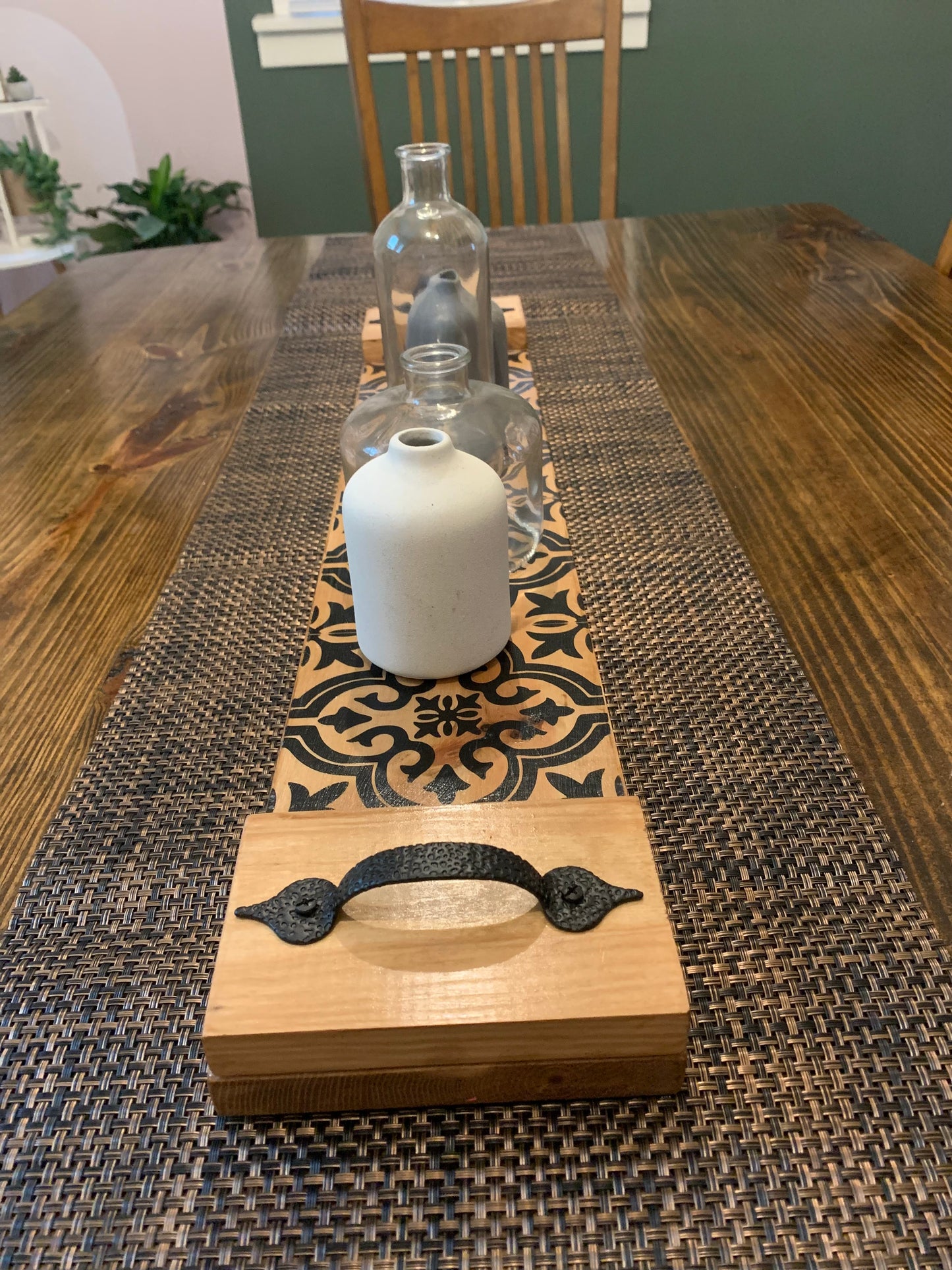Tile pattern Wood centerpiece with handles