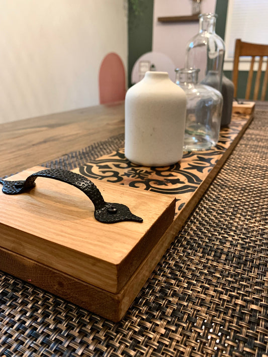 Tile pattern Wood centerpiece with handles