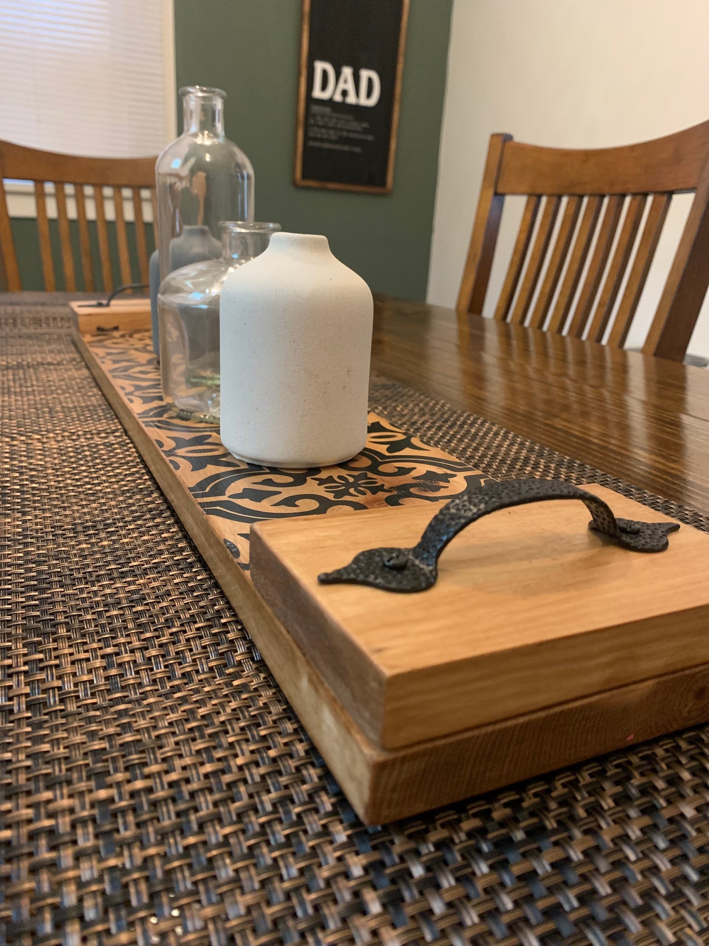 Tile pattern Wood centerpiece with handles
