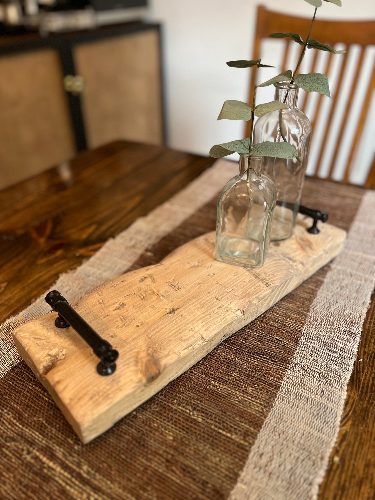 Rustic centerpiece Tray with handles