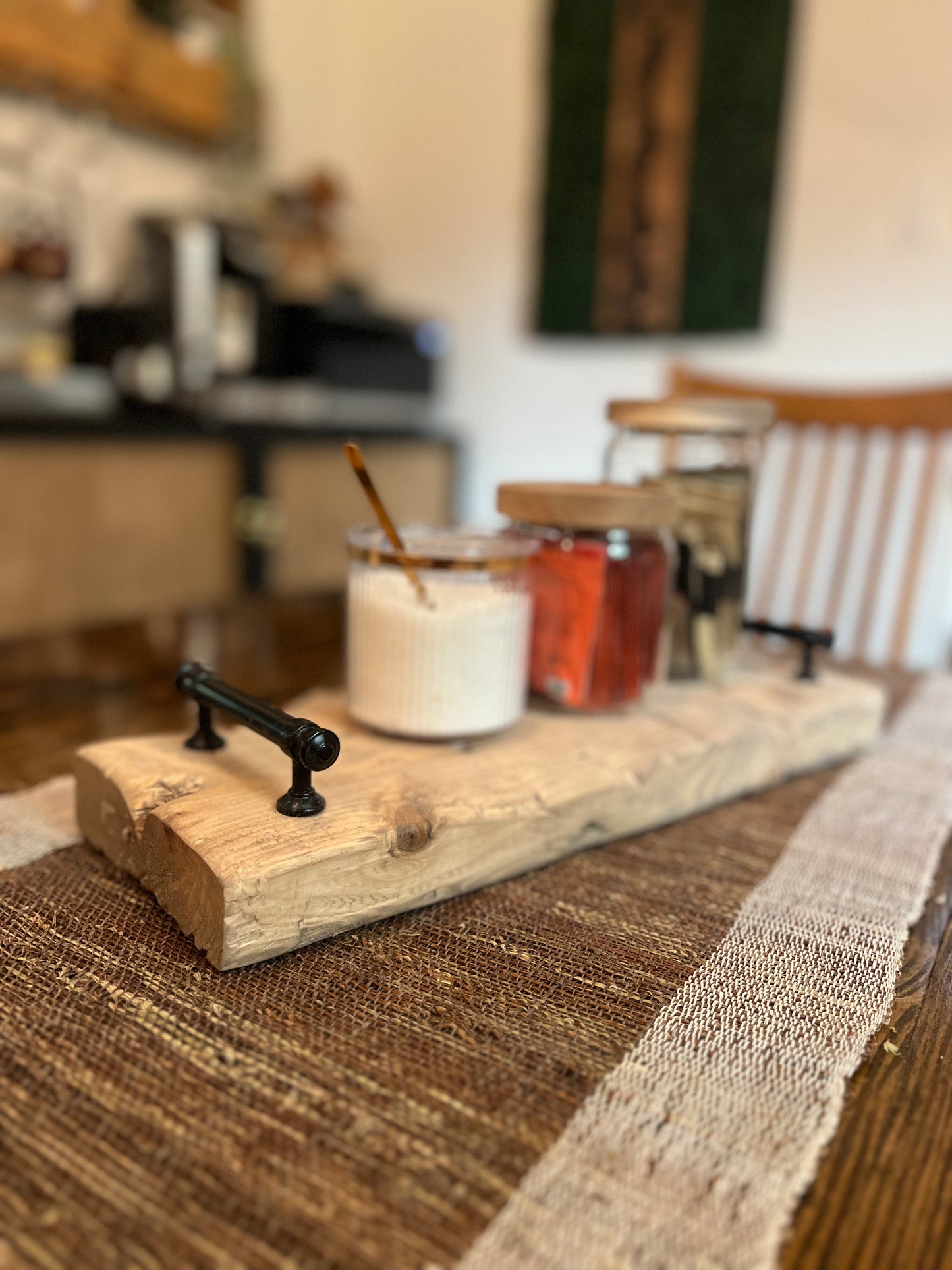 Rustic centerpiece Tray with handles