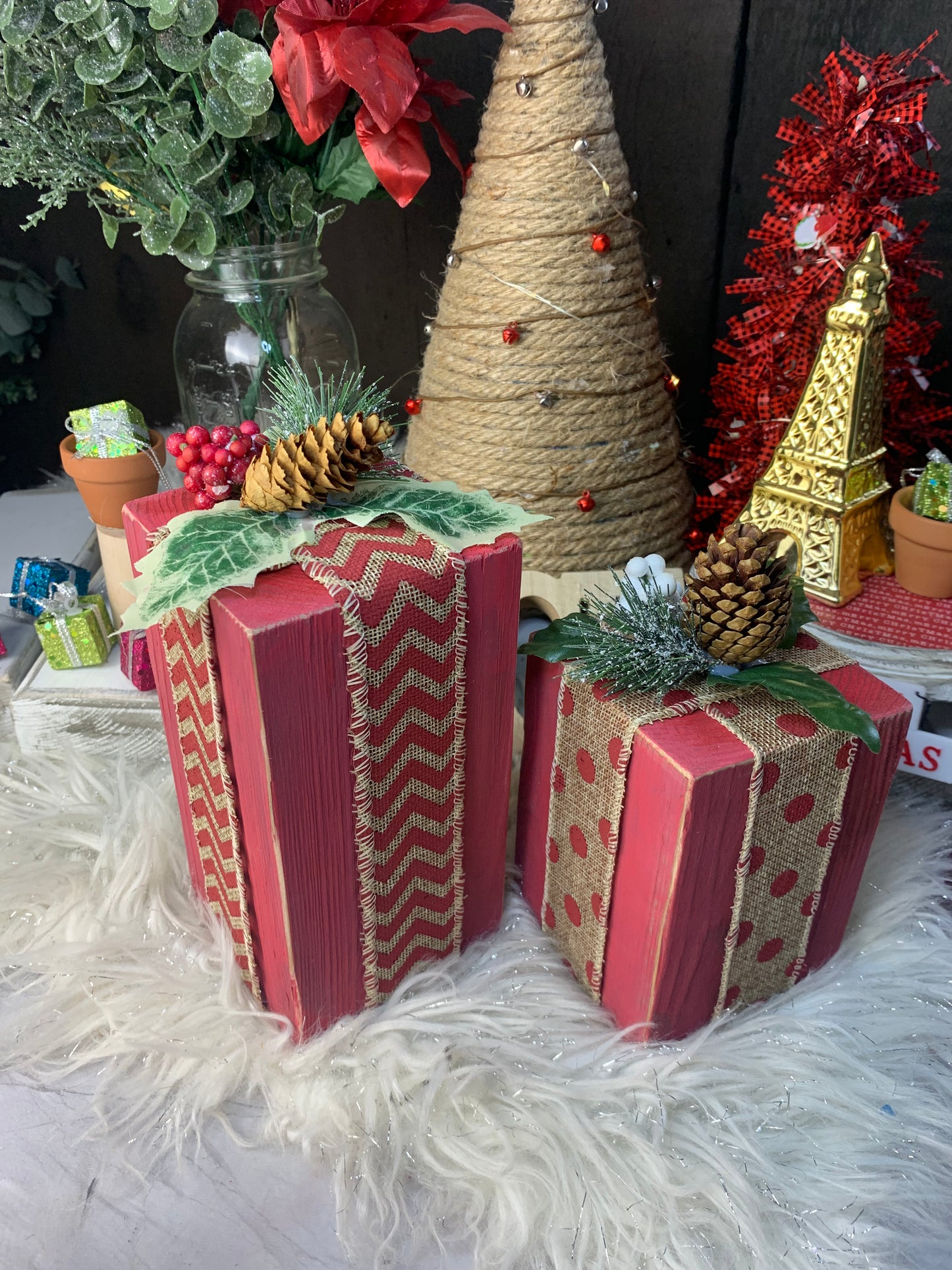 Christmas Wood Boxes Decor set of two