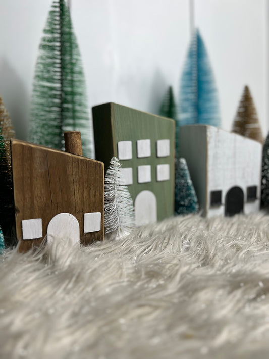 Christmas Rustic Wooden Houses Decor